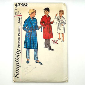 Simplicity Vintage 1960's Pattern #4740 Boys Robe Size 8 Chest 26